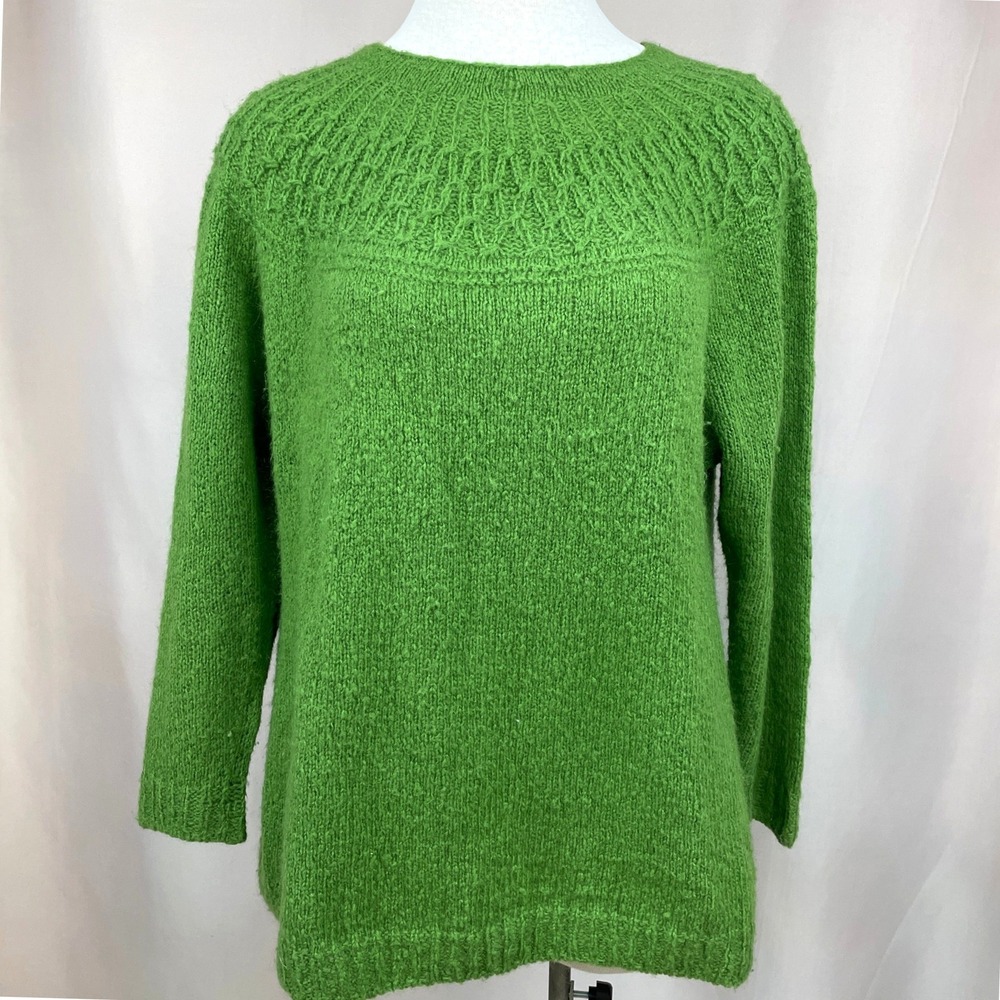 Vintage Handknit Womens Sweater (L) Fuzzy Retro Green Baggy Soft Cottage Indie